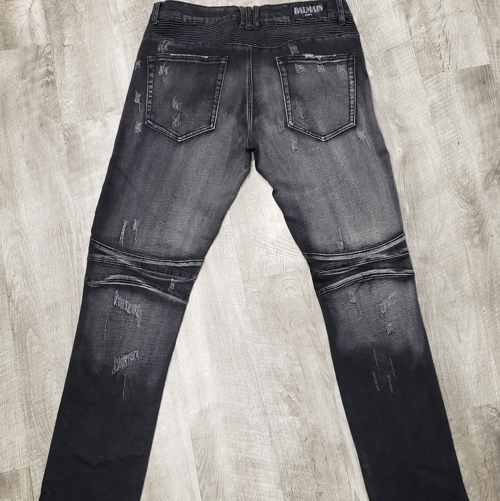 Balmain Sz 34 Designer Distressed Biker Jeans👖 - Picture 6 of 16